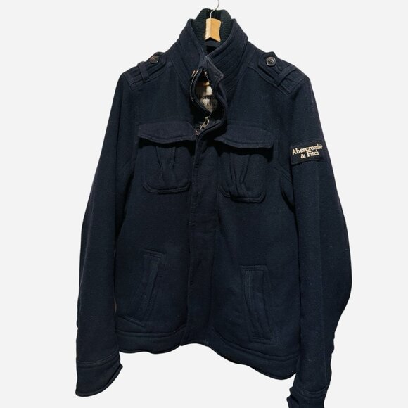 Abercrombie Y2K Blue Wool Military Field Jacket Quilted Insulation Mens Sz Large - Picture 1 of 12